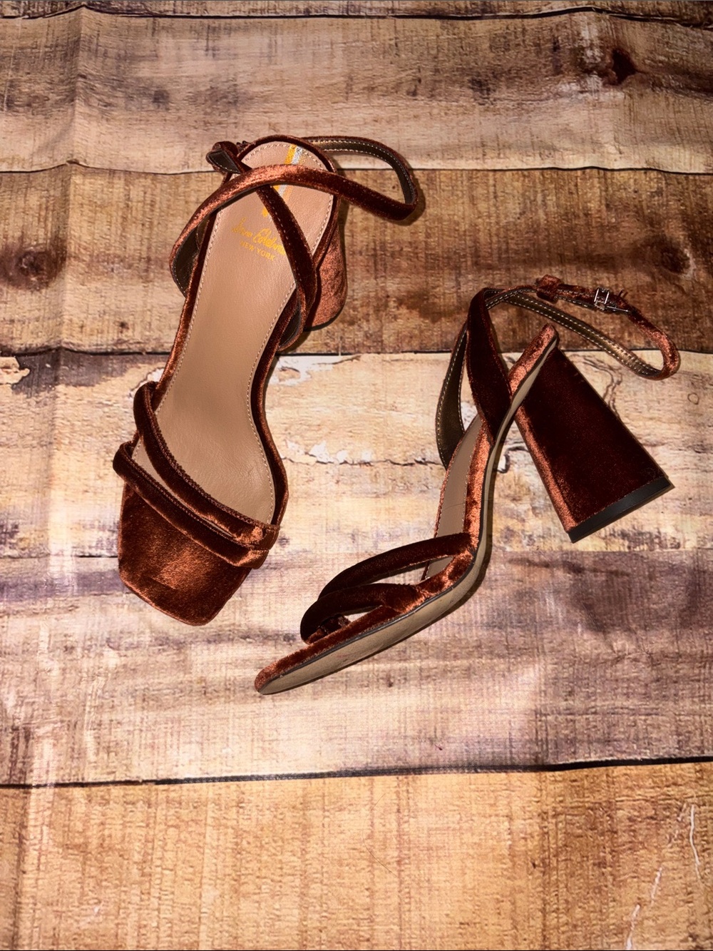 Sam Edelman Velvet Block Heel Sandals in Rust